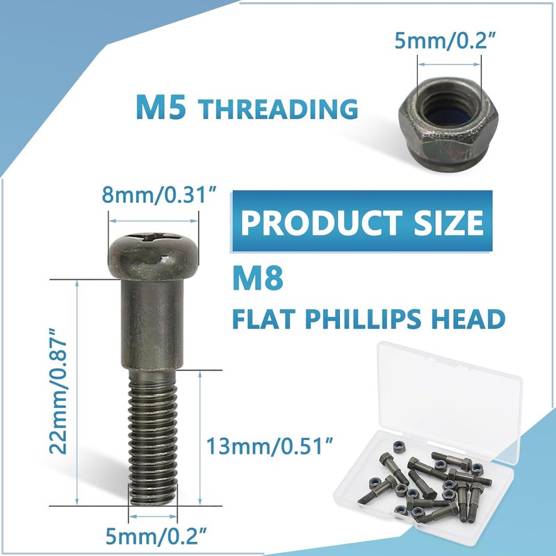Minho Motorcycle Handlebar Lever Pivot Bolt in Low Carbon Steel Material,M8 Flat Phillips Head,M5 Threading,Overall Lenght 22mm for Handlebar Combination Switches, Pack of 10 - Image 3
